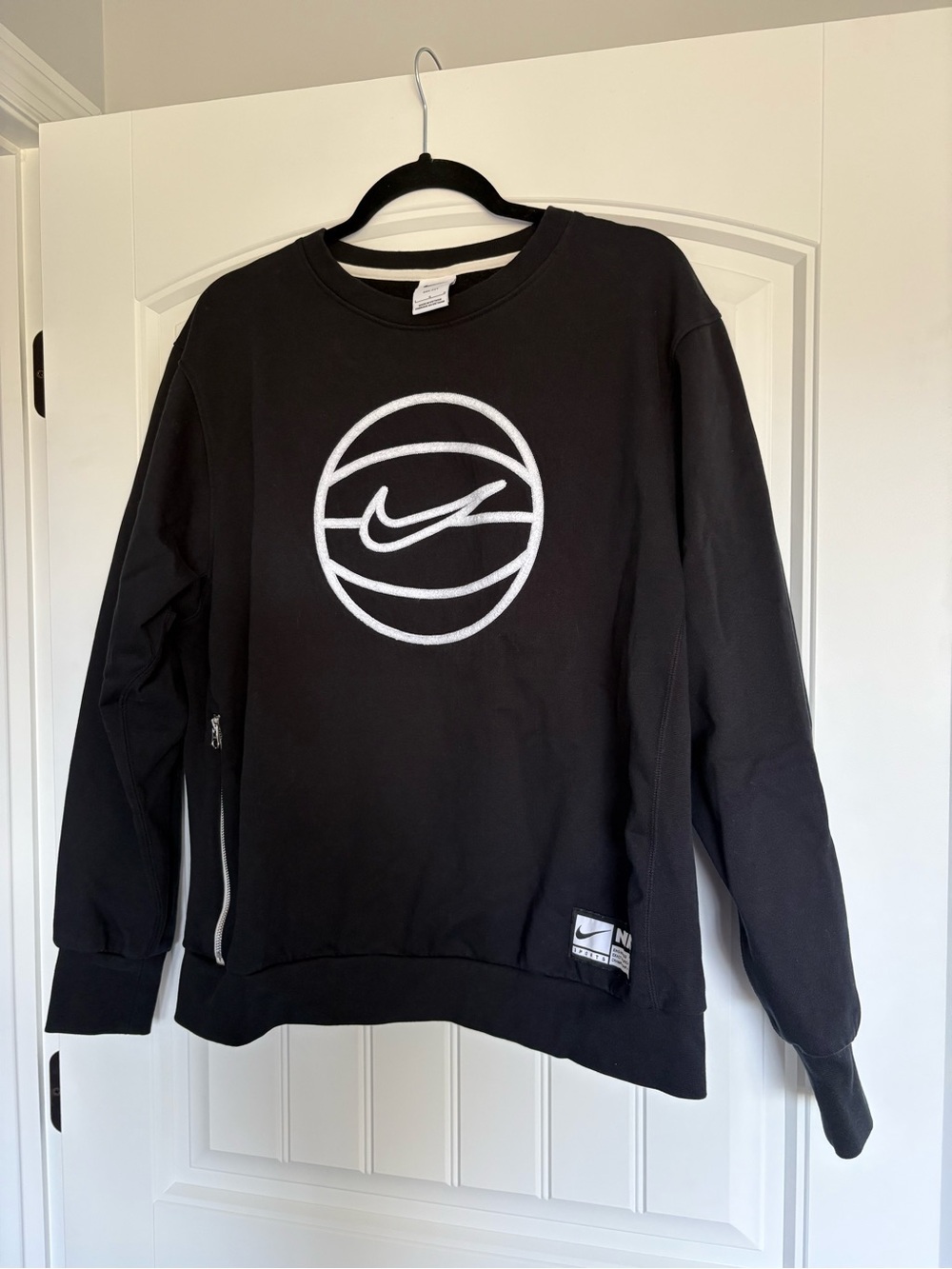 Nike Black Crewneck Sweatshirt with White Swoosh Basketball Graphic